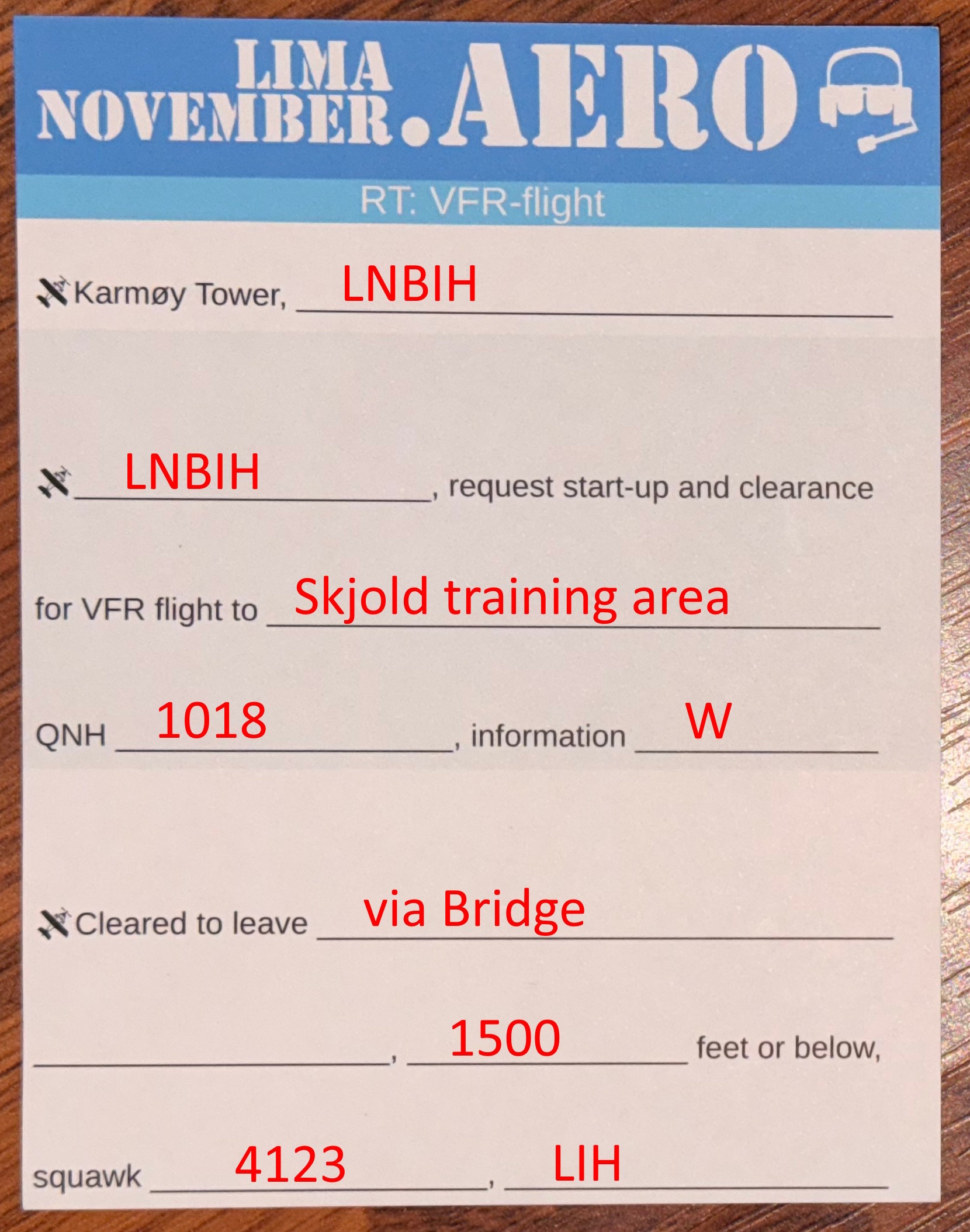 Radioark ferdig utfylt