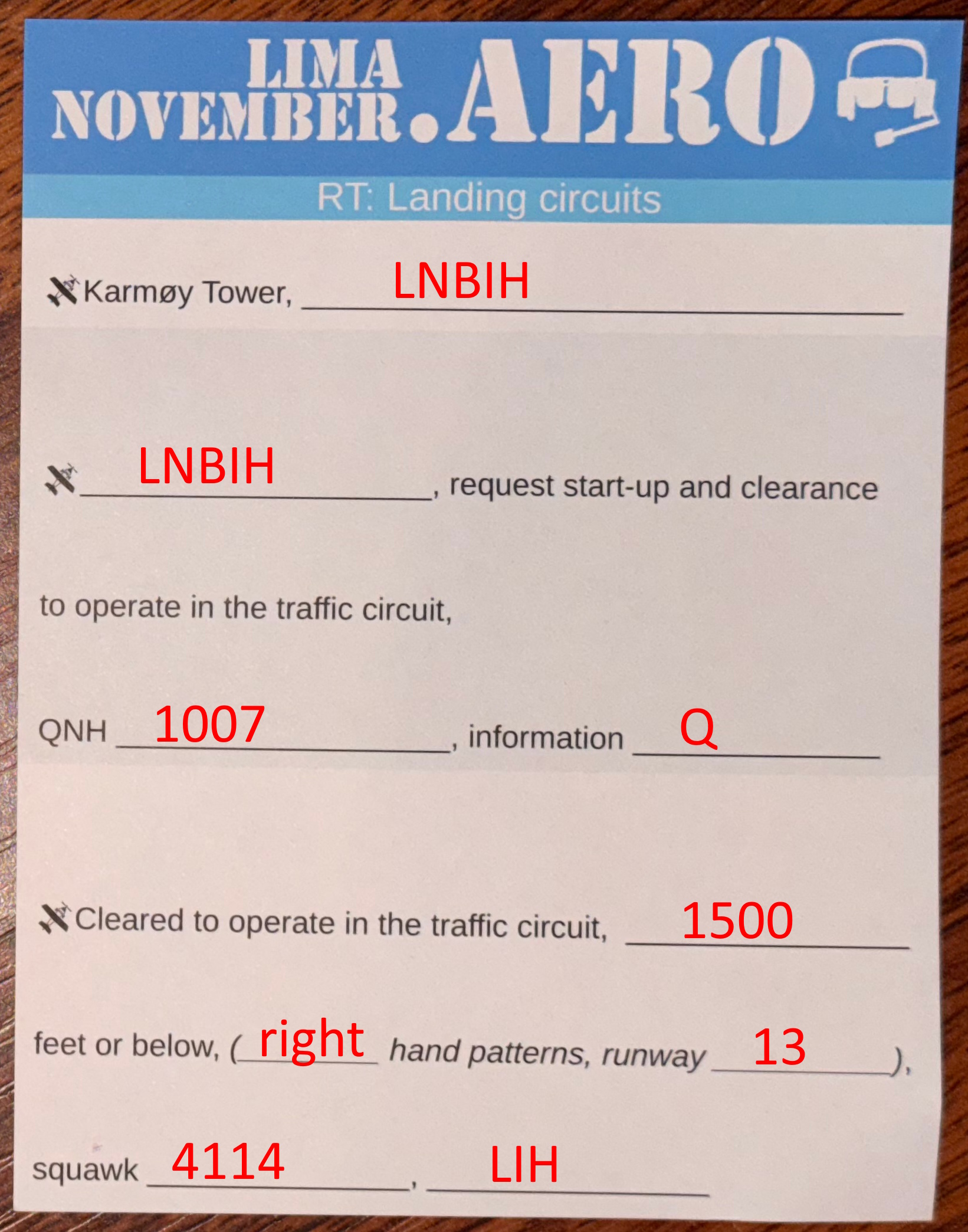 Radioark ferdig utfylt