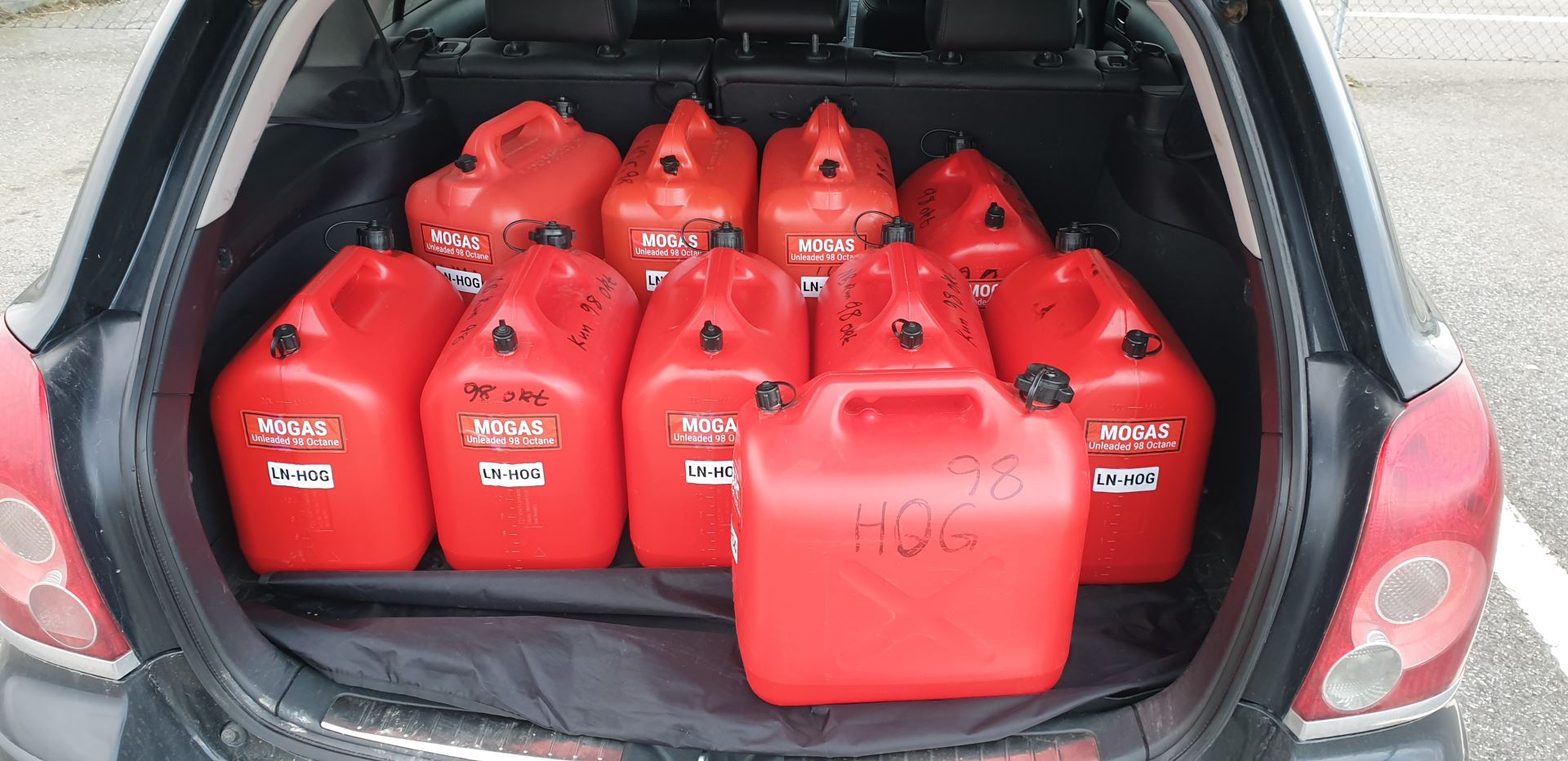 Fuel cans in the back of my car