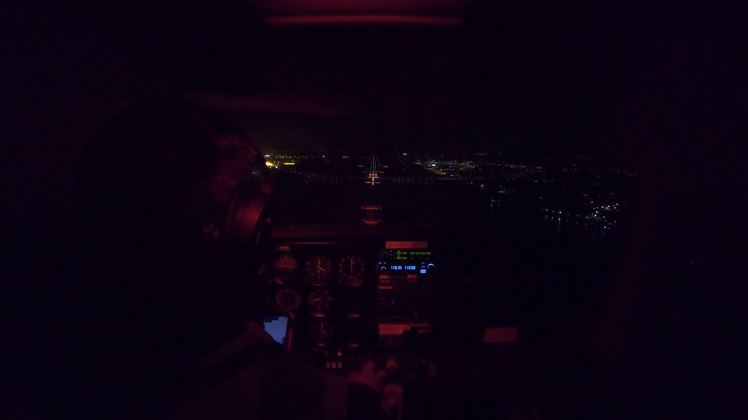 Me on my solo night landings in LN-HOG on final Runway 18, Sola