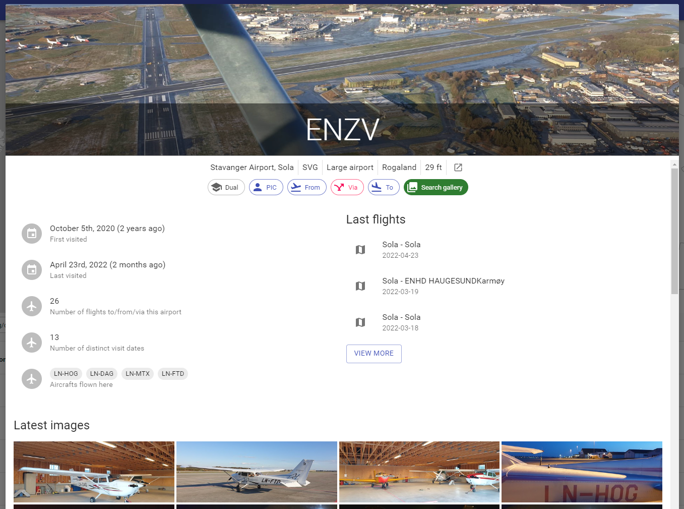 Flightbook infoside for ENZV