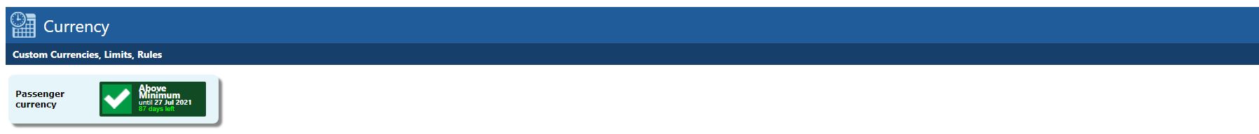 Safelog passenger currency